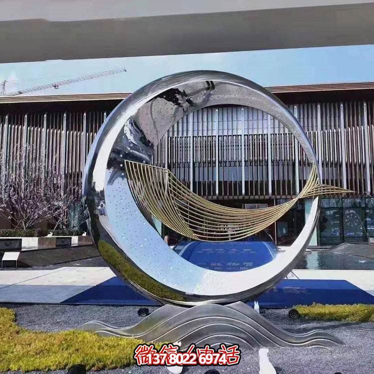 精美不銹鋼圓環(huán)雕塑，給酒店、售樓部帶來流水?dāng)[件