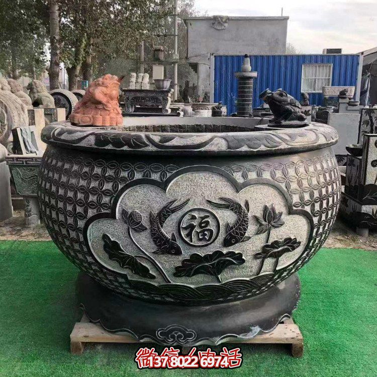 青石大水缸，石雕缸